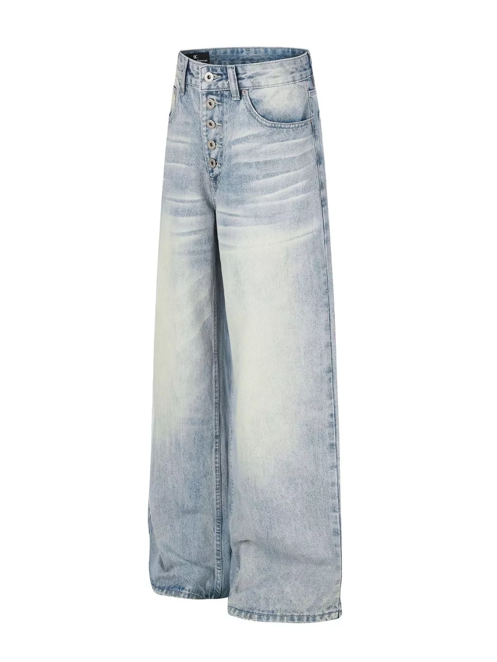 Men's High-Waisted Button-Fly Wide-Leg Vintage Washed Jeans, image 3