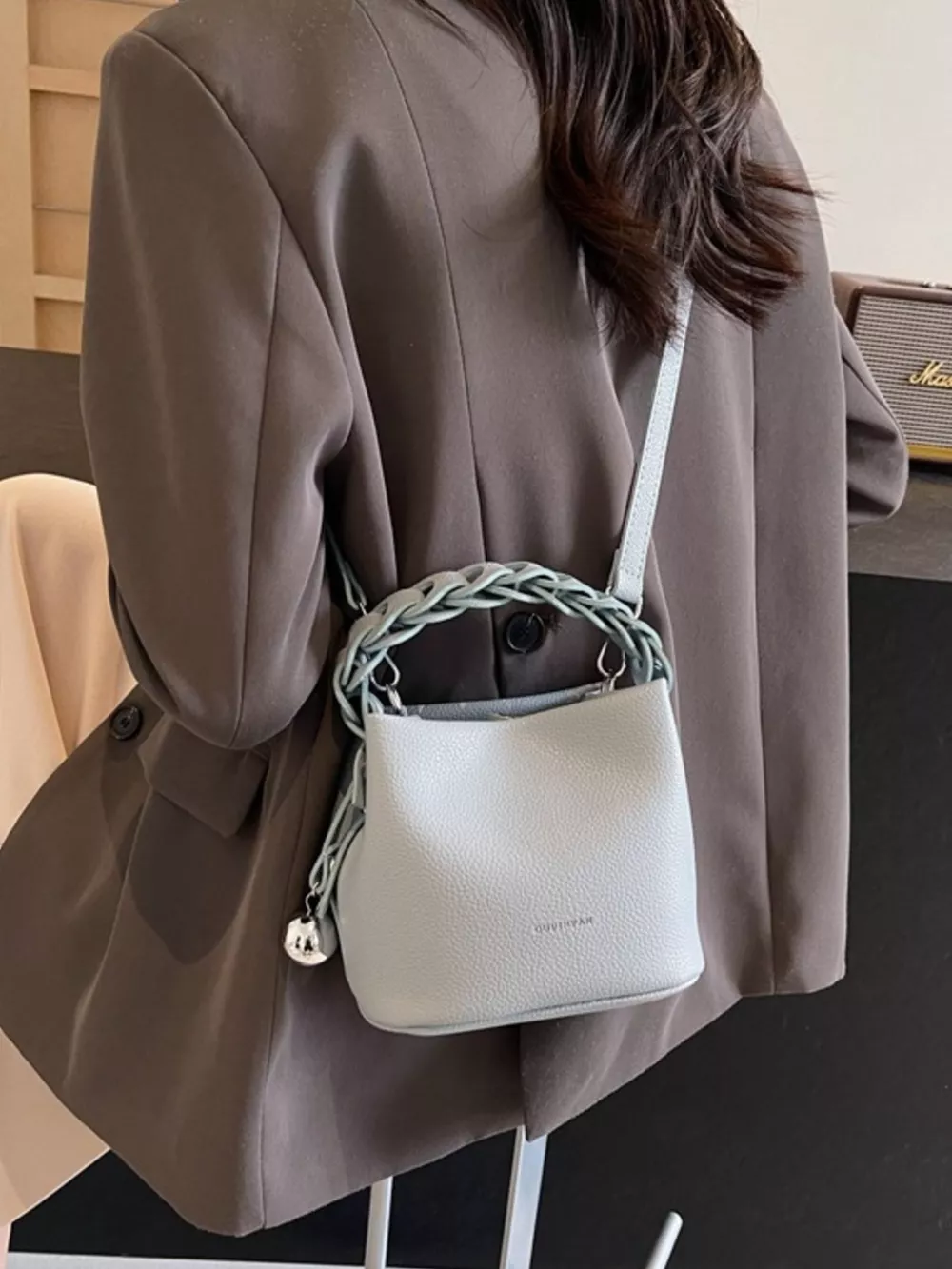 Leather Crossbody Bag with Braided Handle, image 5