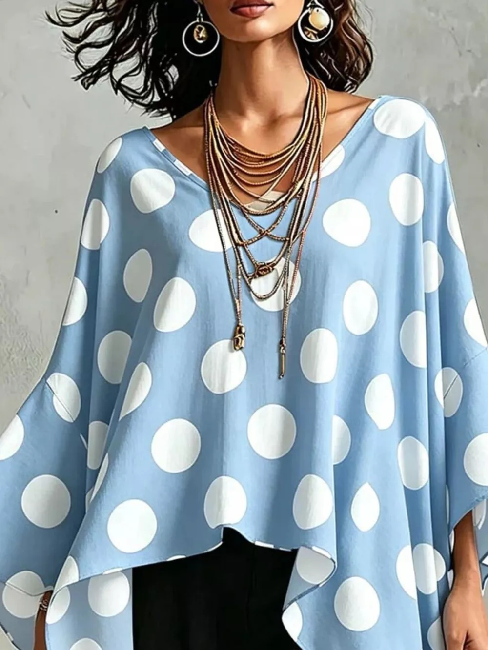 Polka Dot Asymmetrical Hem Blouse, image 4