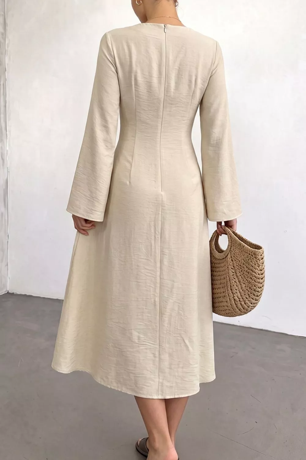 Ruched Long Sleeve Midi Dress, image 4