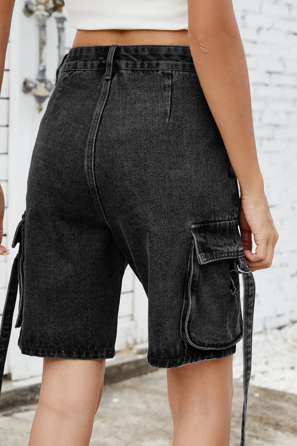 Washed Cargo Denim Shorts, image 3
