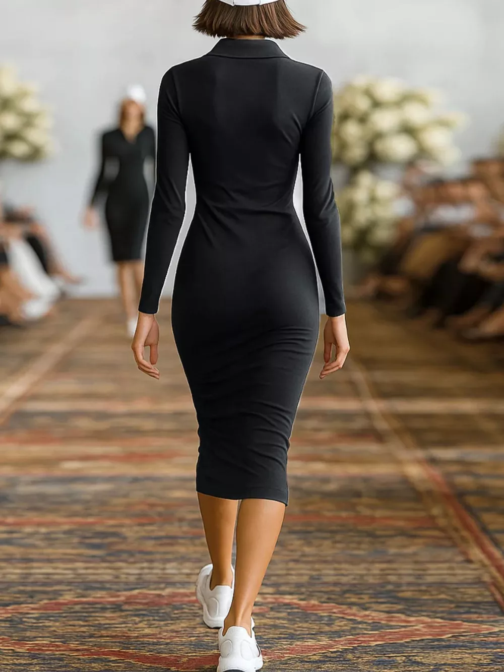 Full Size Zip-Front Bodycon Midi Dress Plus Size, image 3