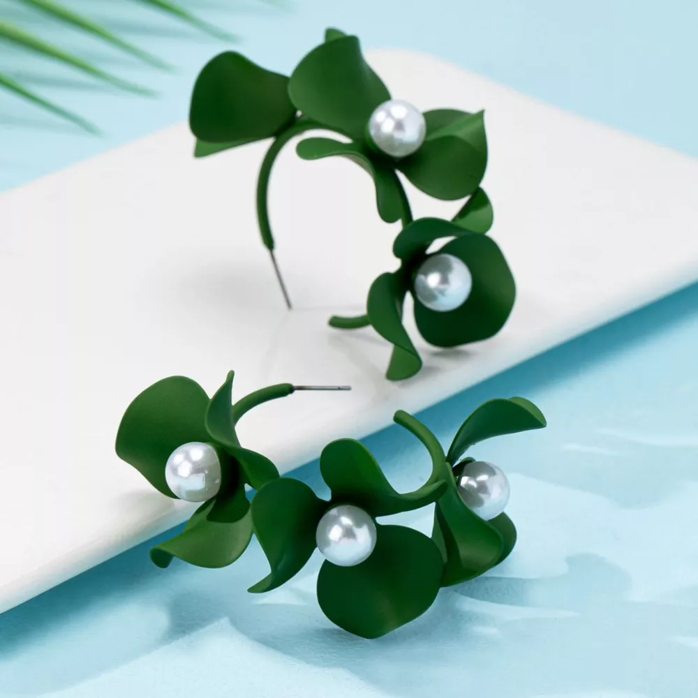 Floral Pearl Hoop Earrings, image 4