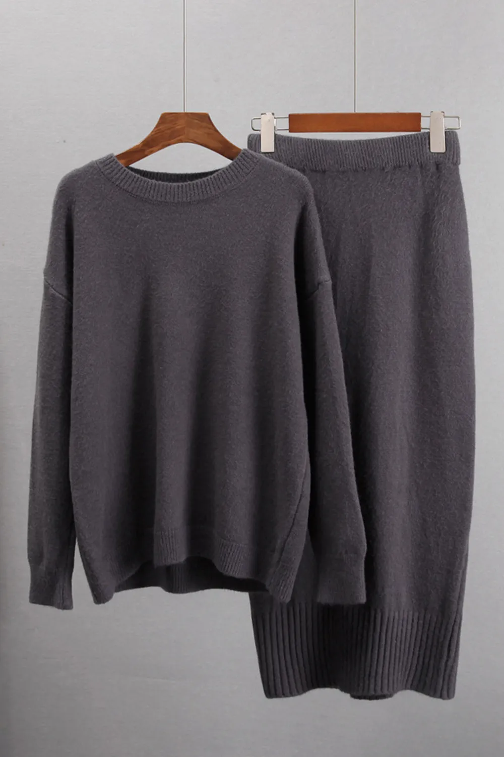 Round Neck Dropped Shoulder Top and Skirt Sweater Set, image 8