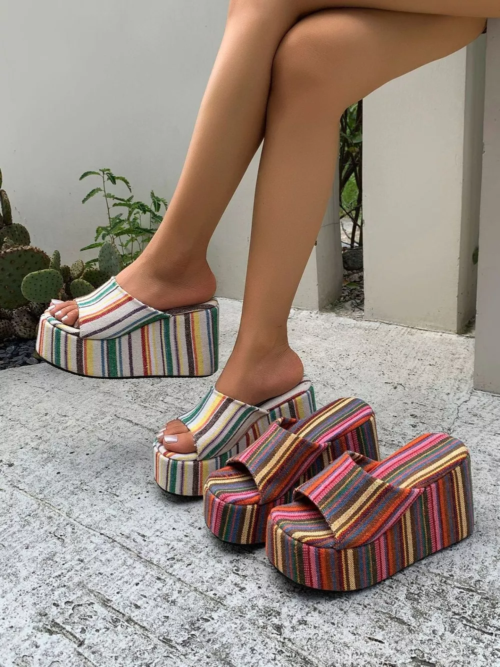 Striped Platform Wedge Sandals, image 2