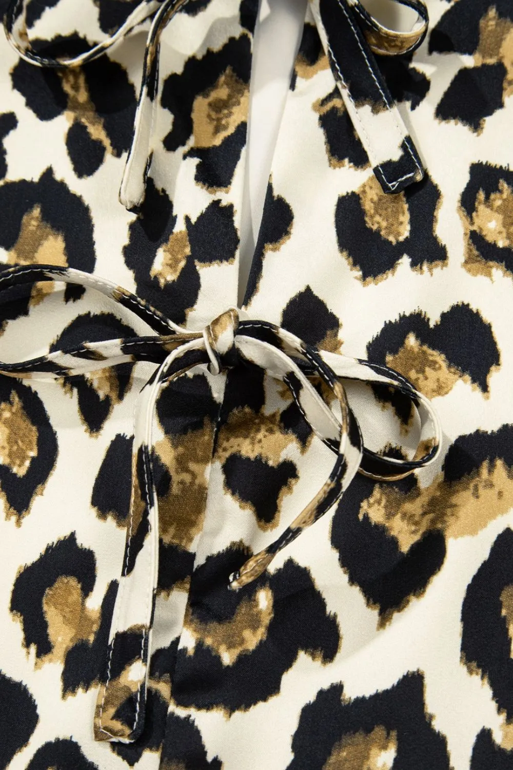Leopard Bow Tie Front Puff Sleeve Peplum Blouse, image 2