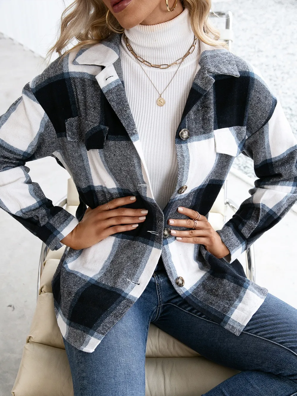 Plaid Button Up Long Sleeve Shacket, image 5