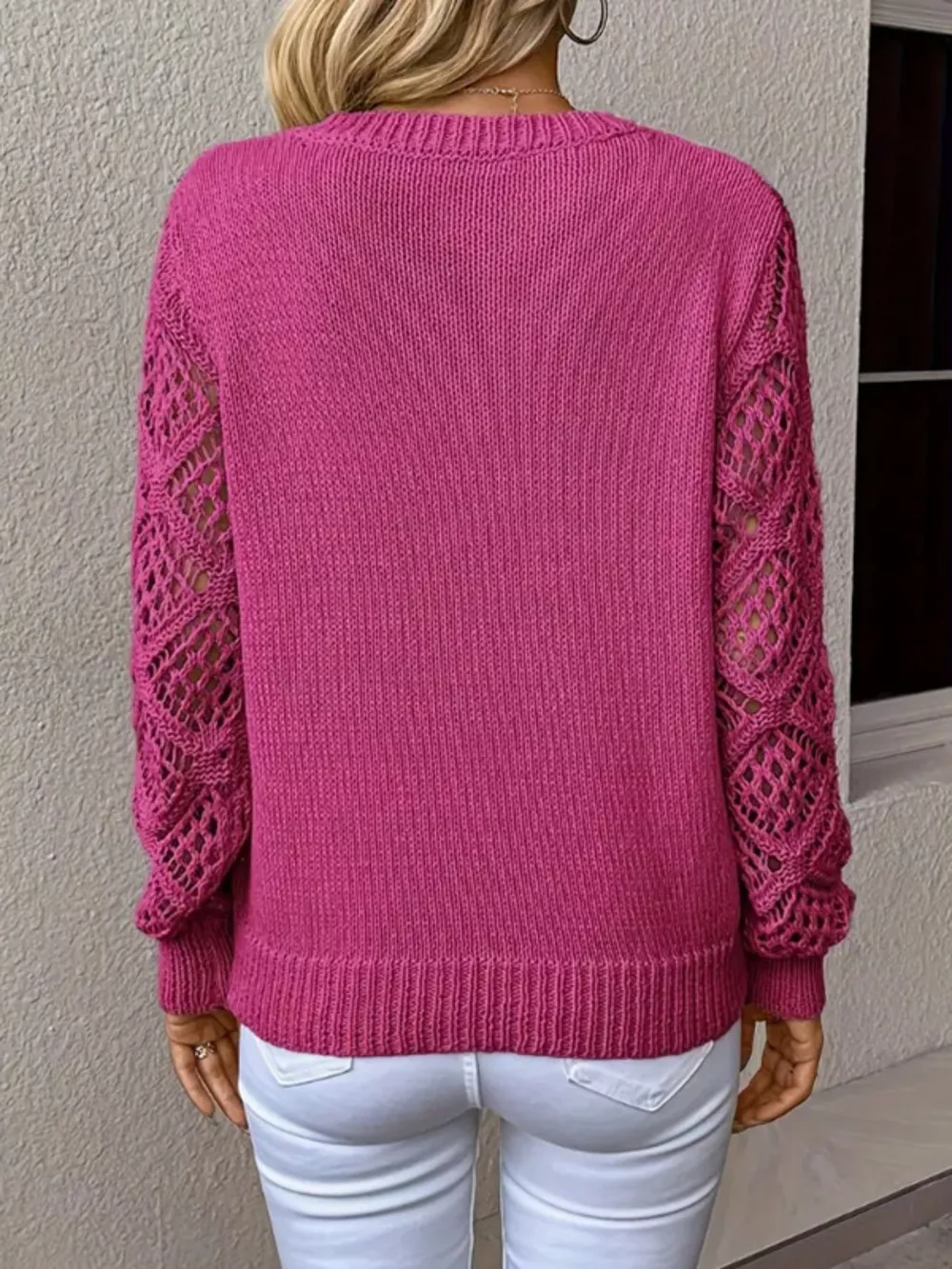 V-Neck Crochet Sleeve Sweater, image 4
