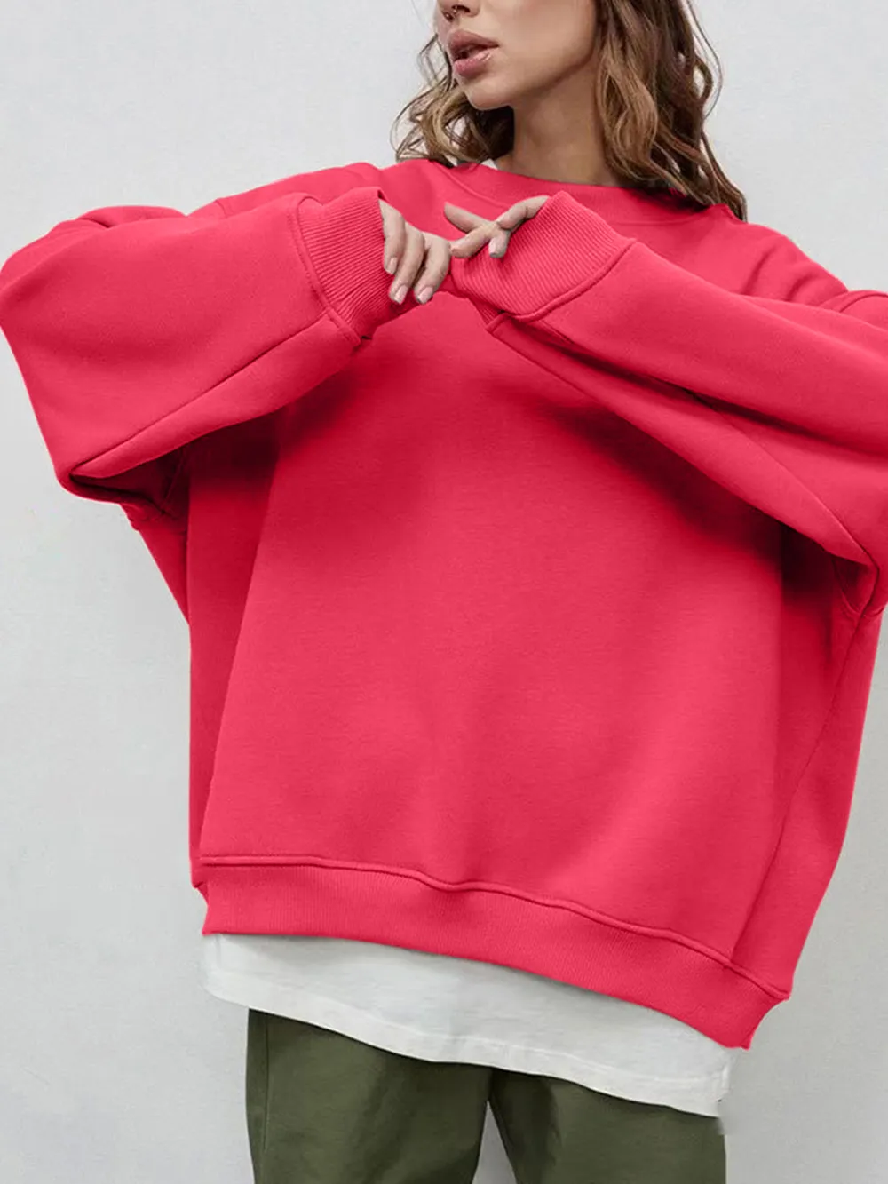 Round Neck Dropped Shoulder Long Sleeve Sweatshirt, image 34