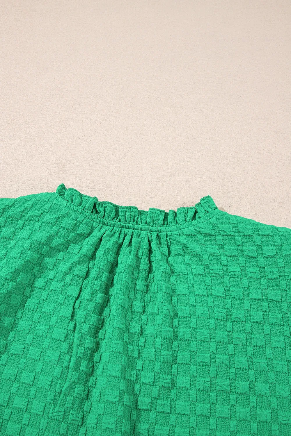 Textured Puff Short Sleeve Notched Top, image 2