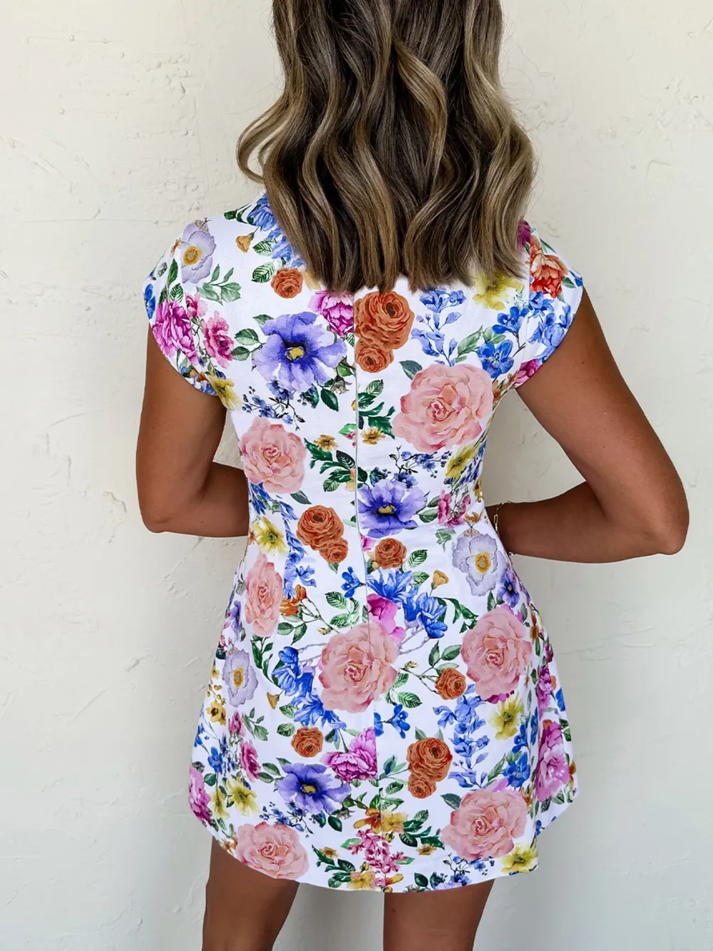 Floral Print Cap Sleeve Mini Dress, image 2