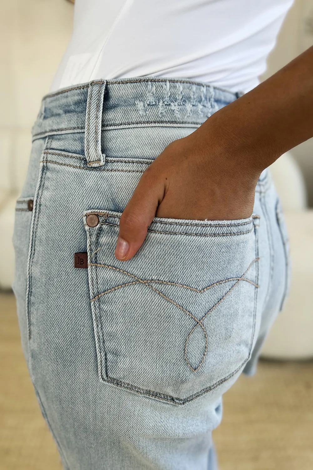 Full Size High Waist Distressed Straight Jeans, image 2