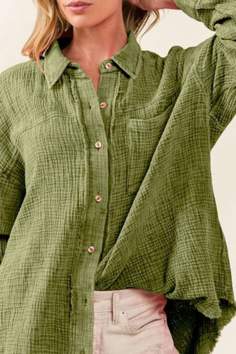 Raw Edge Detailed Mineral Washed Loose Fit Shirt, image 3