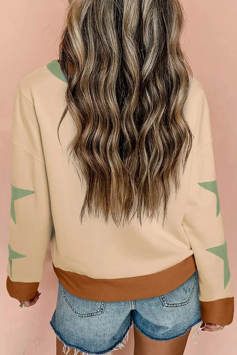 Star Contrast Round Neck Long Sleeve Sweatshirt, image 2