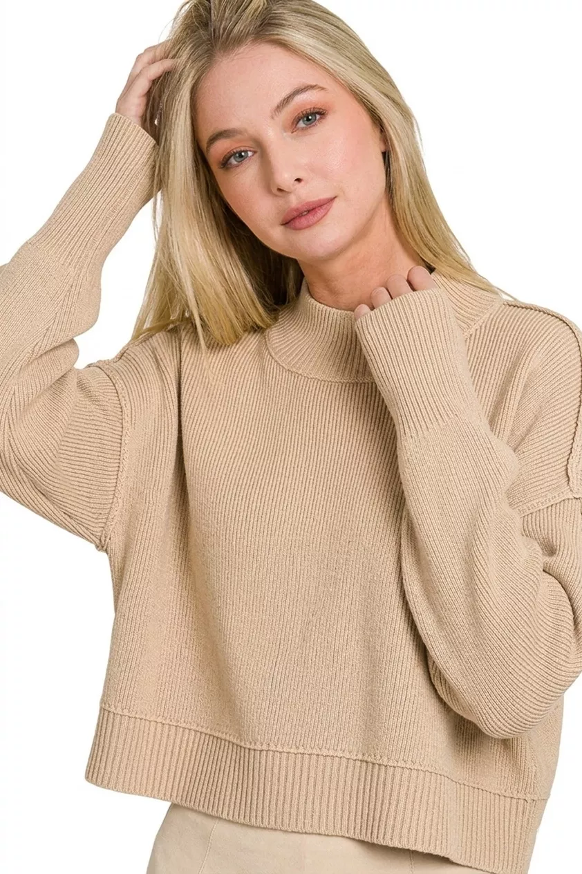 Side Slit Oversized Cropped Sweater, image 2