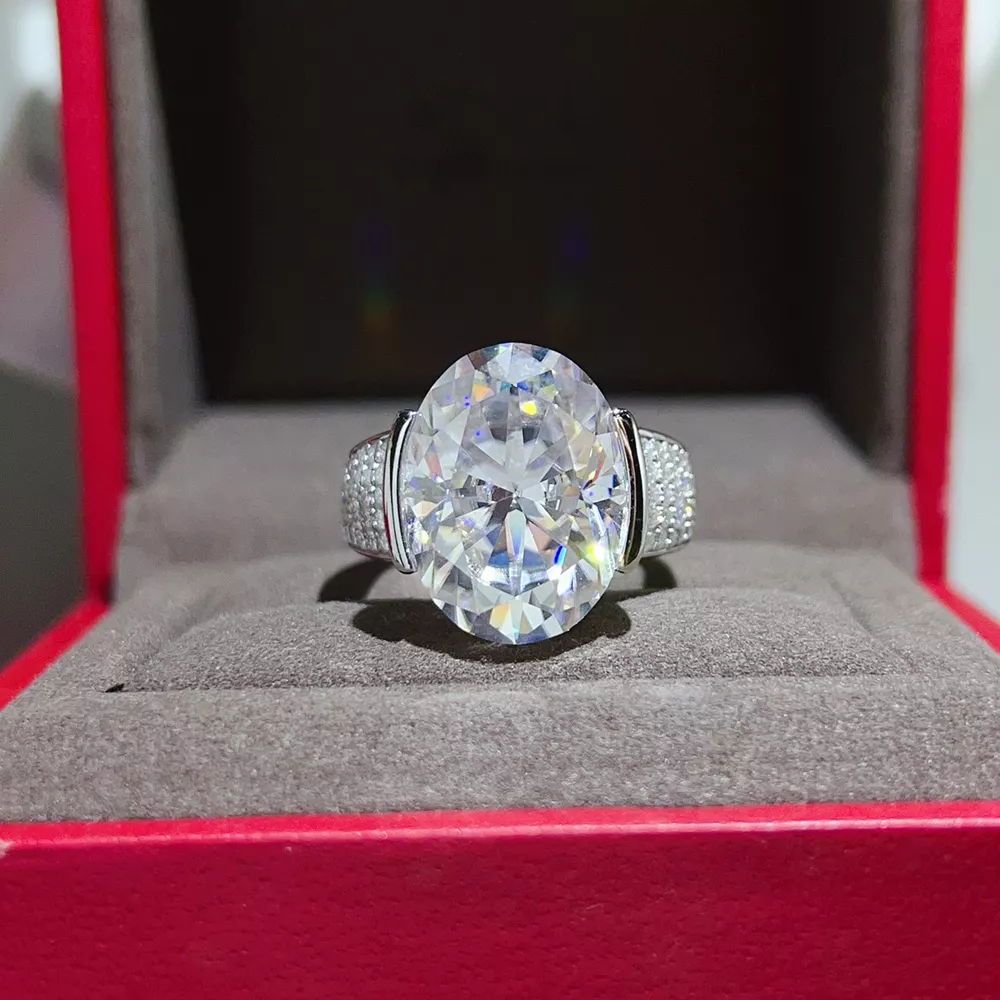 10 Carat Moissanite 925 Sterling Silver Oval Cut Ring