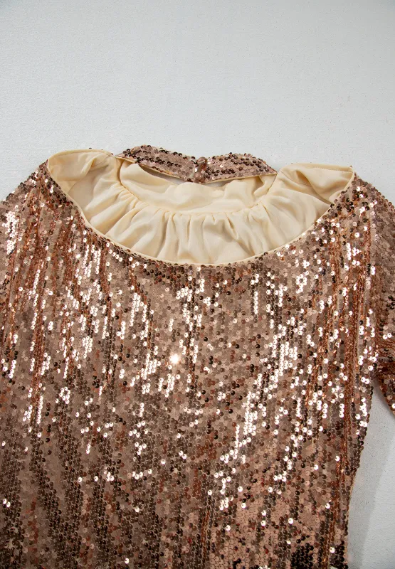 Backless Sequin Mock Neck Long Sleeve Mini Dress, image 3