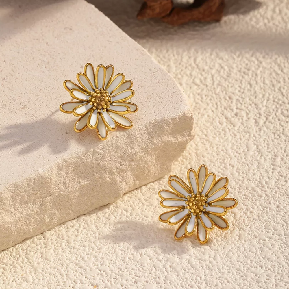 18K Gold-Plated Flower Stud Earrings, image 2