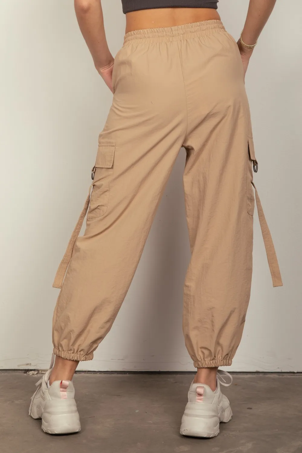 Elastic Waist Woven Cargo Pants, image 2