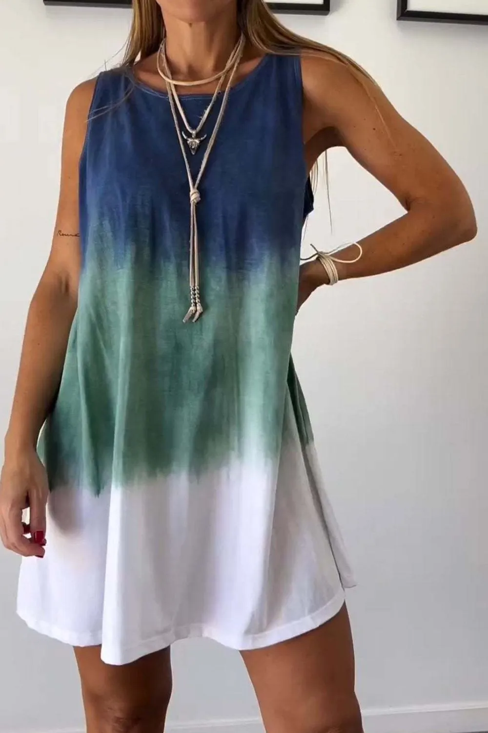 Tie-Dye Sleeveless Mini Tank Dress, image 3