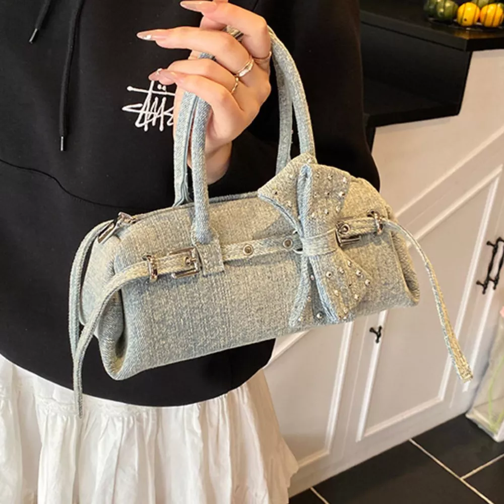 Denim Bow Accent Crossbody Bag, image 2