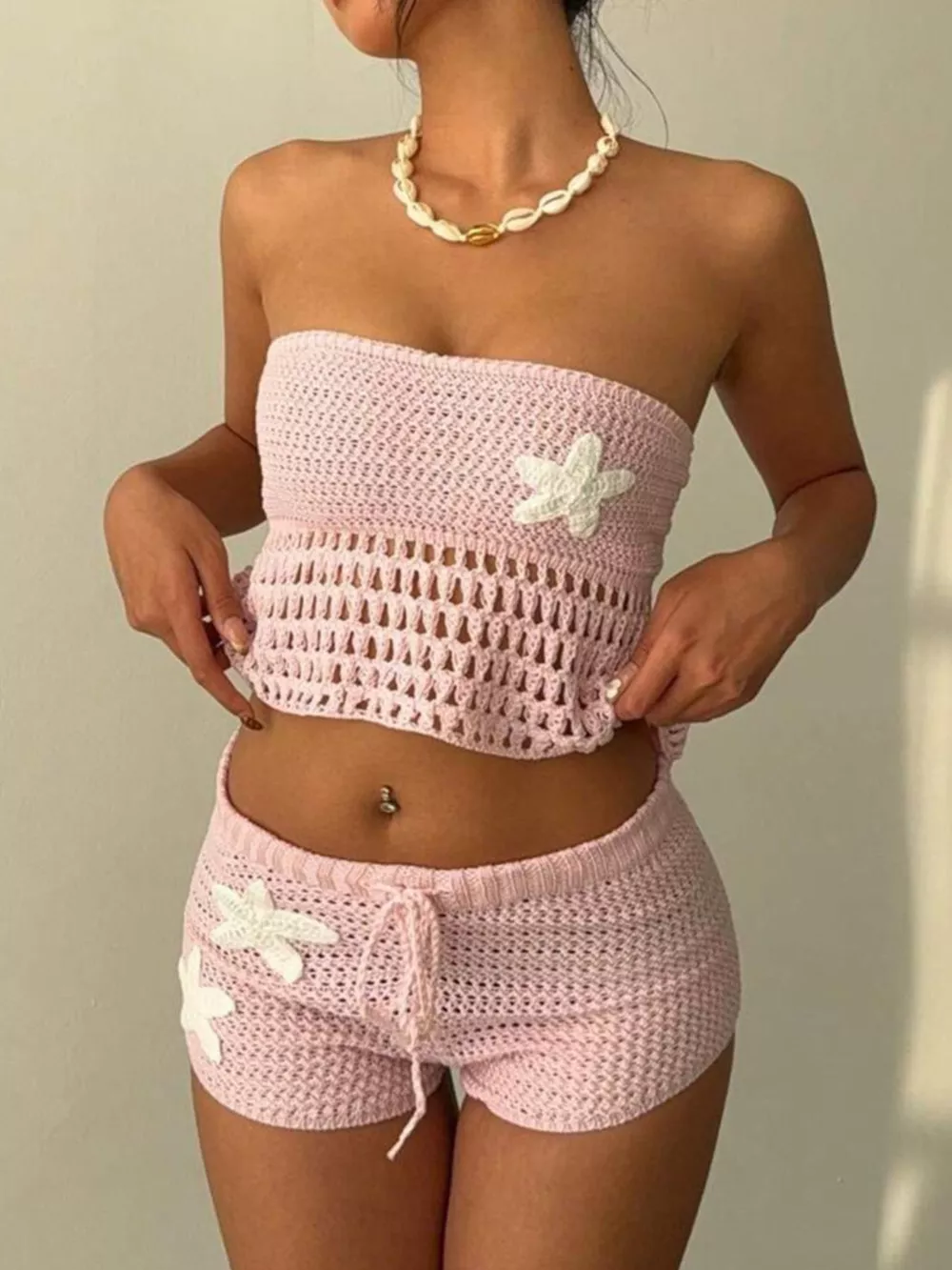 Crochet Tube Top and Shorts Sweater Set, image 6