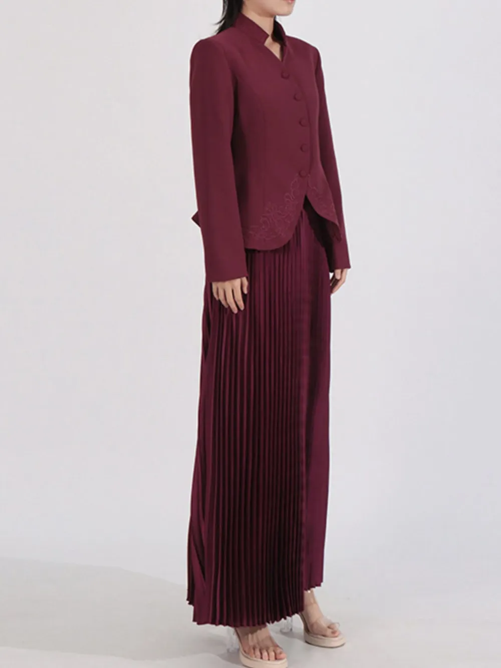 Button Up Long Sleeve Top and Pleated Skirt Set, image 5