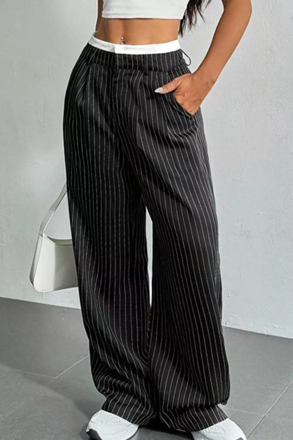 High-Waisted Pinstripe Wide-Leg Pants, image 11