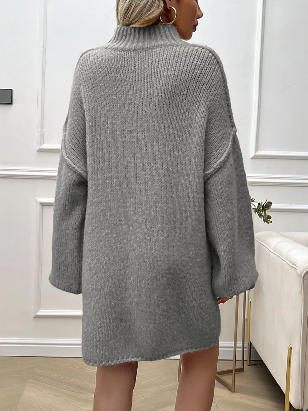 Mock Neck Long Sleeve Mini Sweater Dress, image 11
