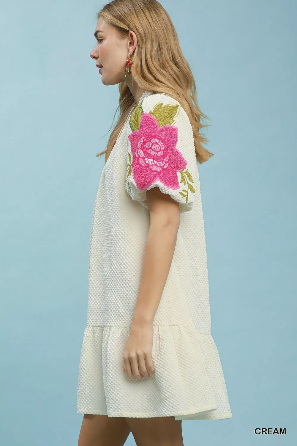 Floral Embroidered Textured Jacquard Dress, image 2