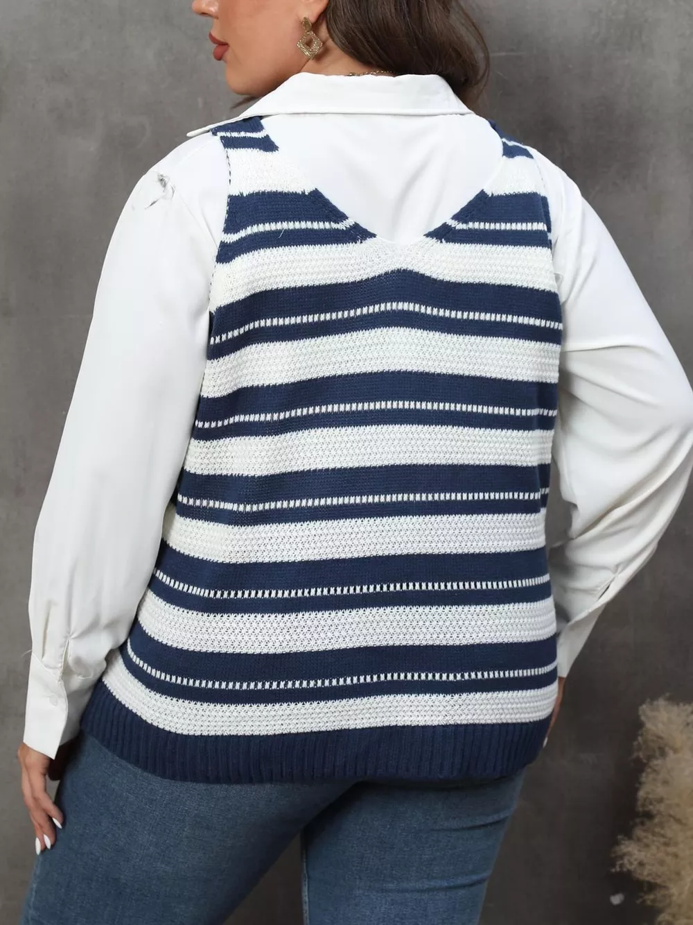 Plus Size Striped V-Neck Knit Sweater Vest, image 7
