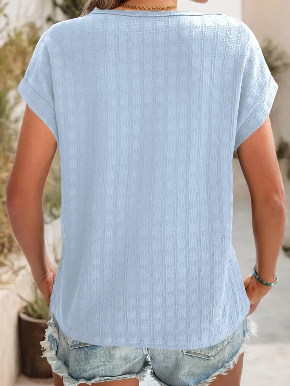 Textured Round Neck Short Sleeve Top, image 19