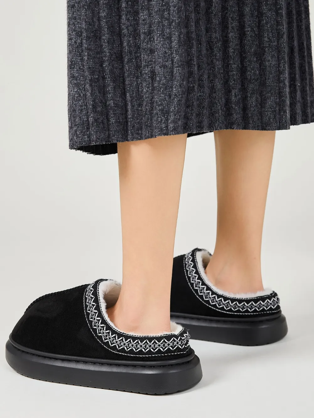 Faux Fur Suede Platform Slippers, image 6