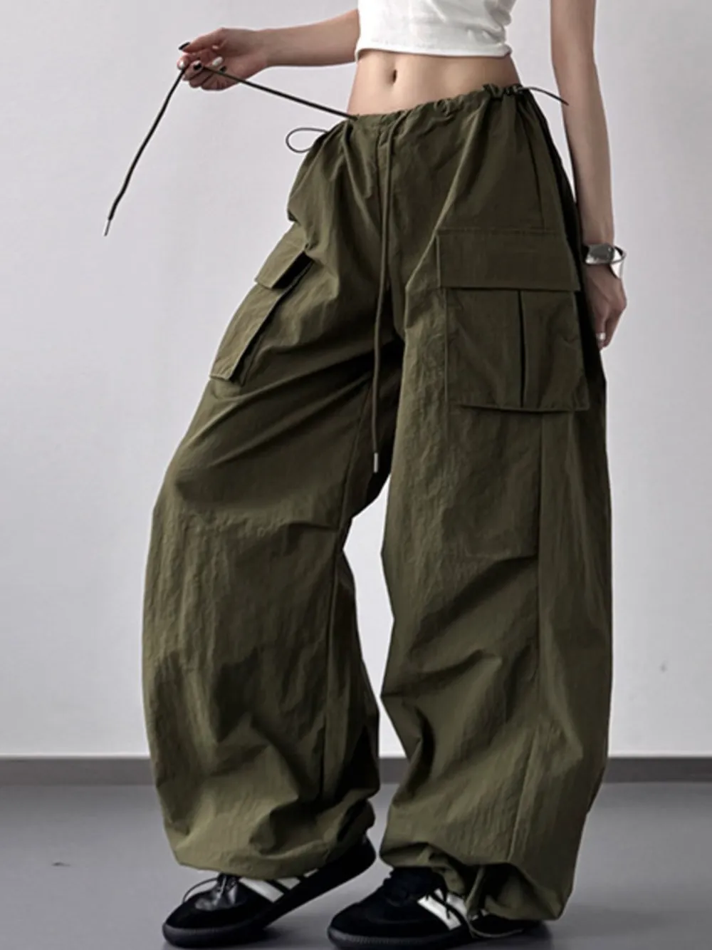 Drawstring Wide Leg Cargo Pants, image 3