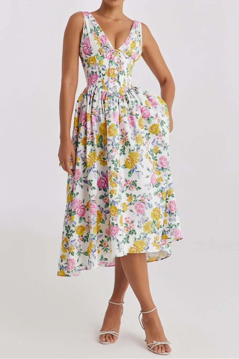 Floral V-Neck Sleeveless Midi Dress with Pockets, image 2