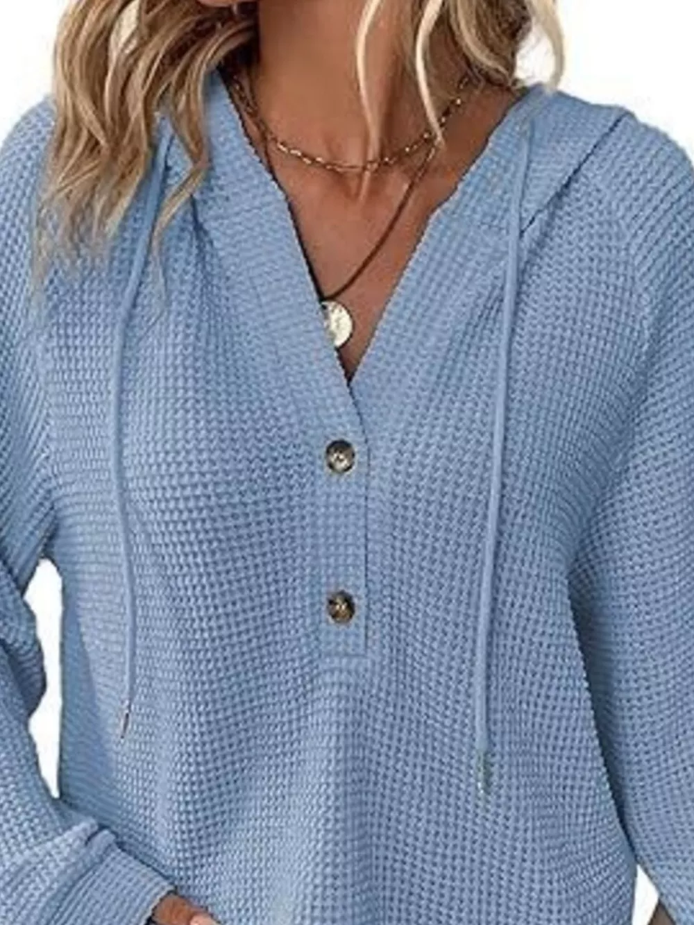 Full Size Waffle Knit Half-Button Hoodie Plus Size, image 13