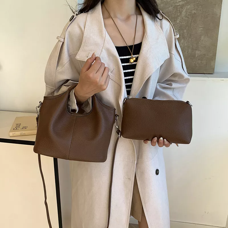 Textured Leather Crossbody Bag with Pouch, image 2