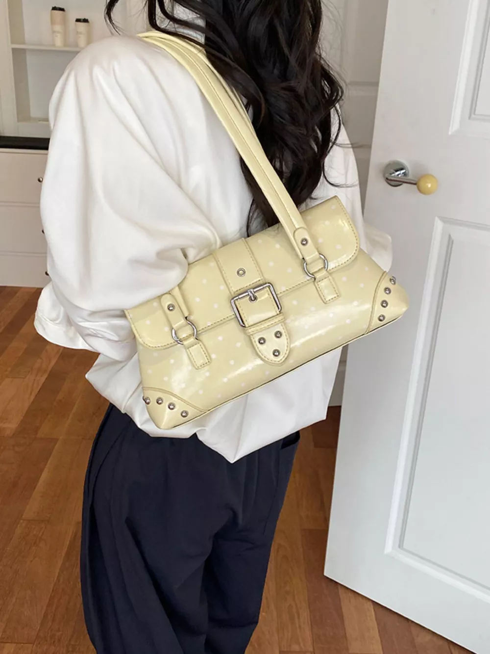 Polka Dot Studded Shoulder Bag, image 8