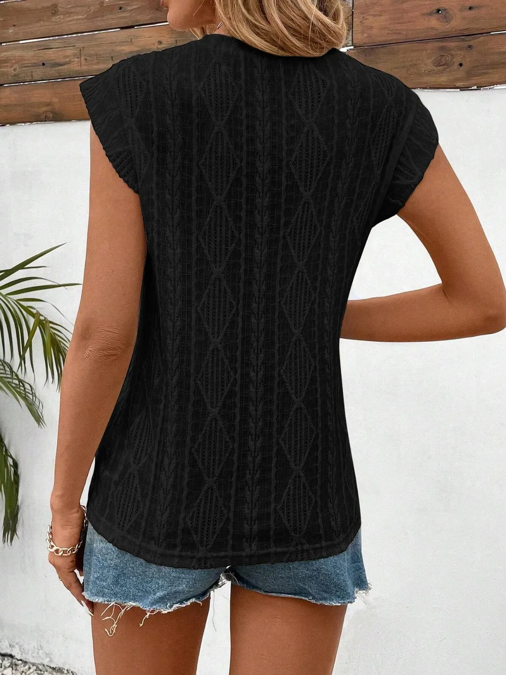 Eyelet Round Neck Cap Sleeve Top, image 3
