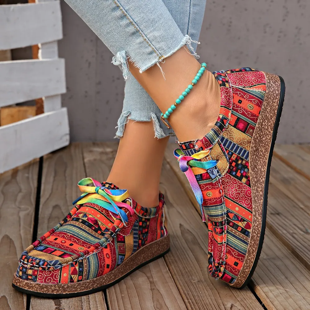 Printed Round Toe Sneakers, image 4