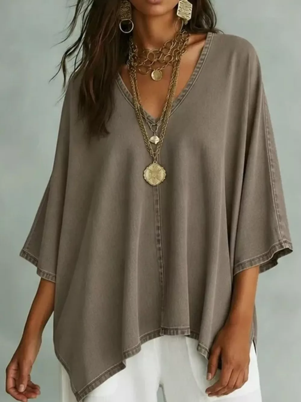 V-Neck Batwing Sleeve T-Shirt, image 11