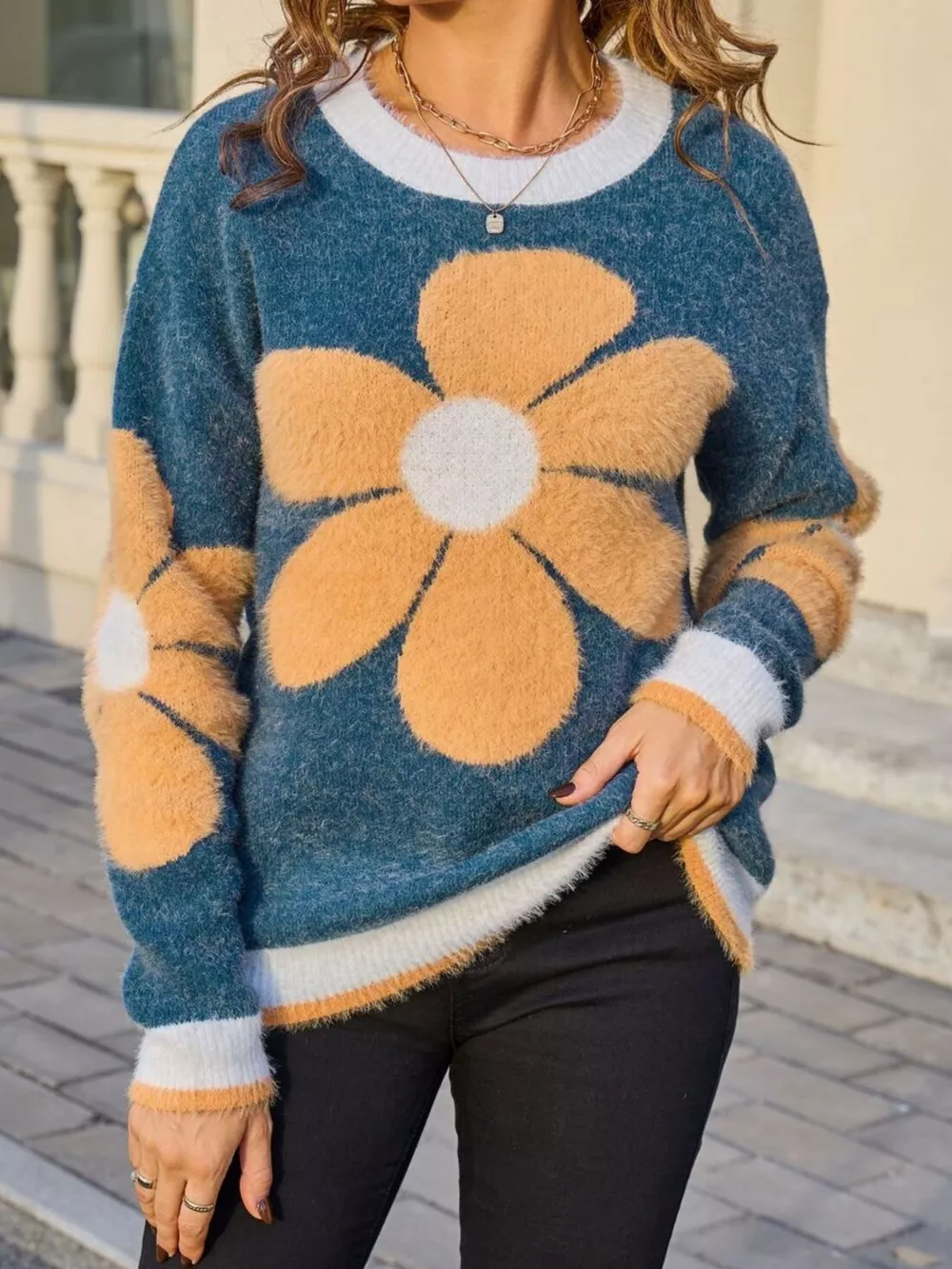 Flower Round Neck Sweater, image 3