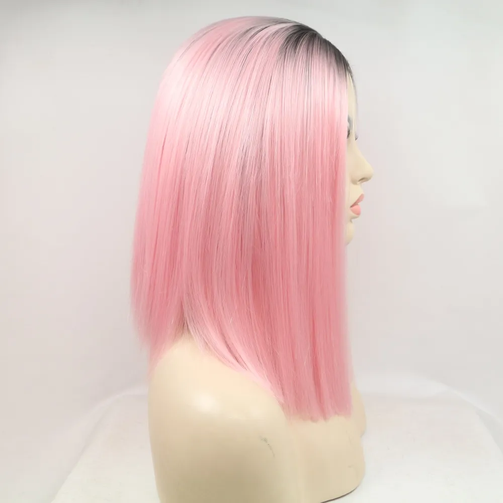 13*3" Lace Front Wigs Synthetic Mid-length Straight 12" 130% Density, image 4