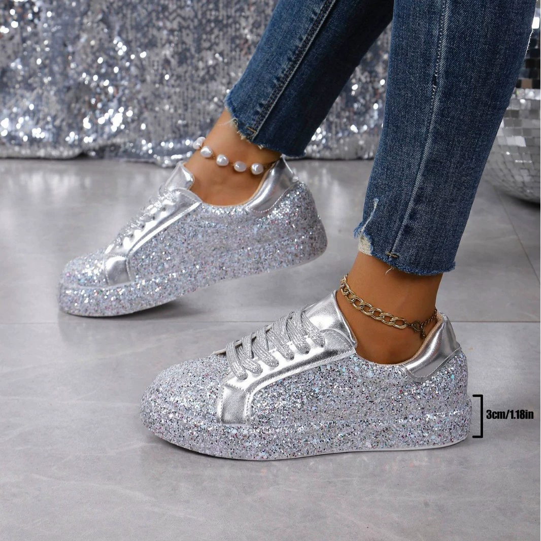 Sequin Lace Up Sneakers, image 5