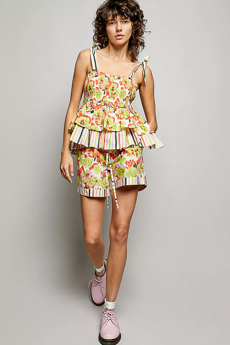 POL Drawstring Floral Shorts with Contrast Striped Trim, image 5