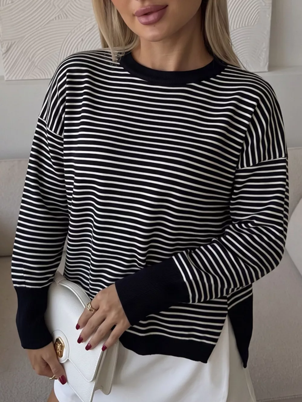 Striped Round Neck Knit Top, image 10