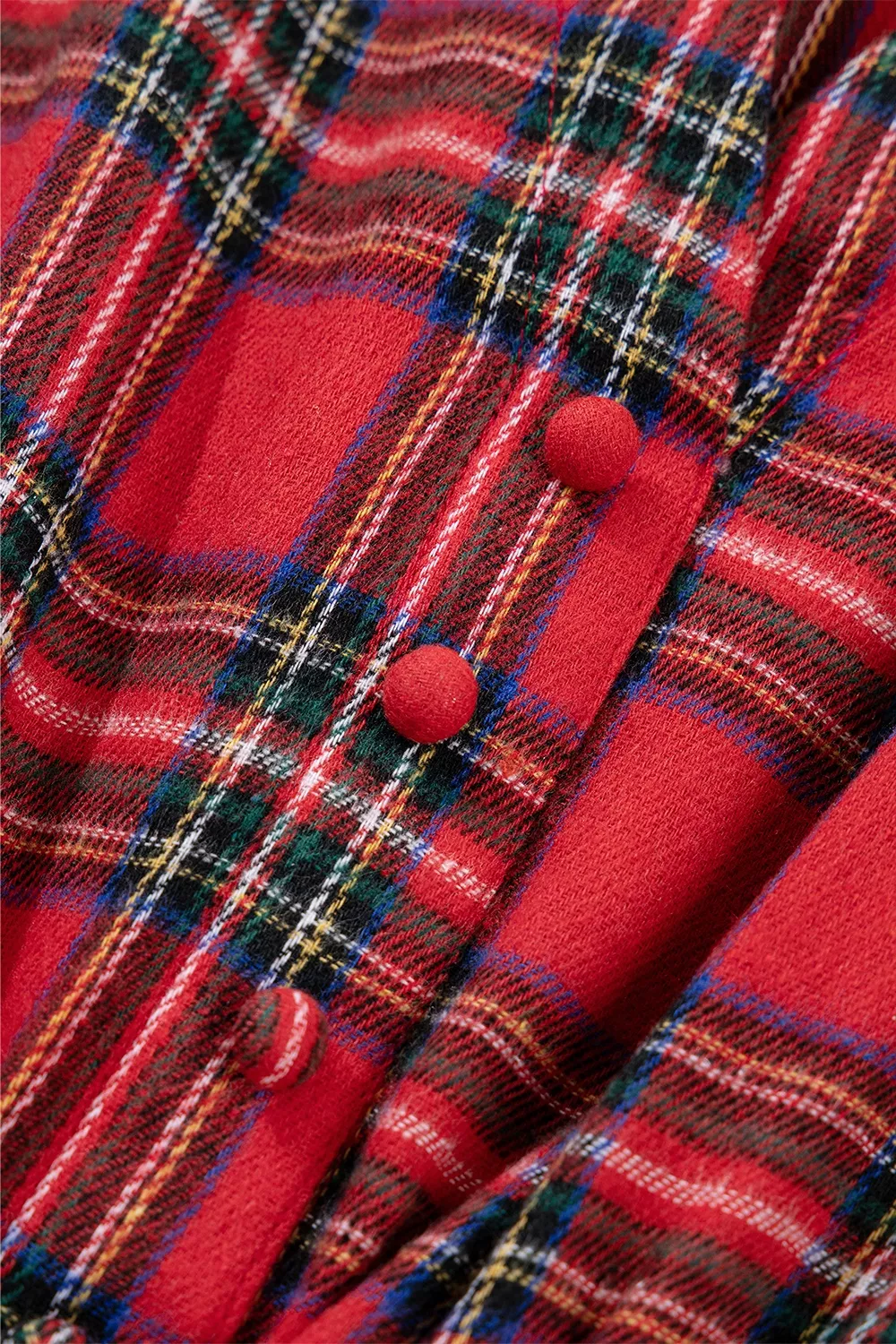 Christmas Plaid V Neck 3/4 Sleeve Tie Waist Ruffle Hem Midi Dress, image 12