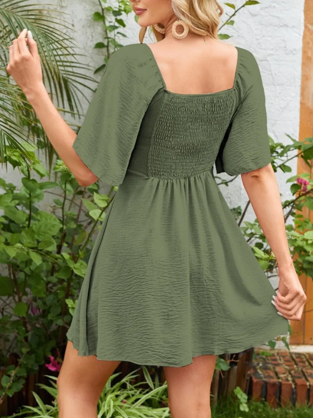 Smocked Back Knotted Flutter Sleeve Dress, image 4
