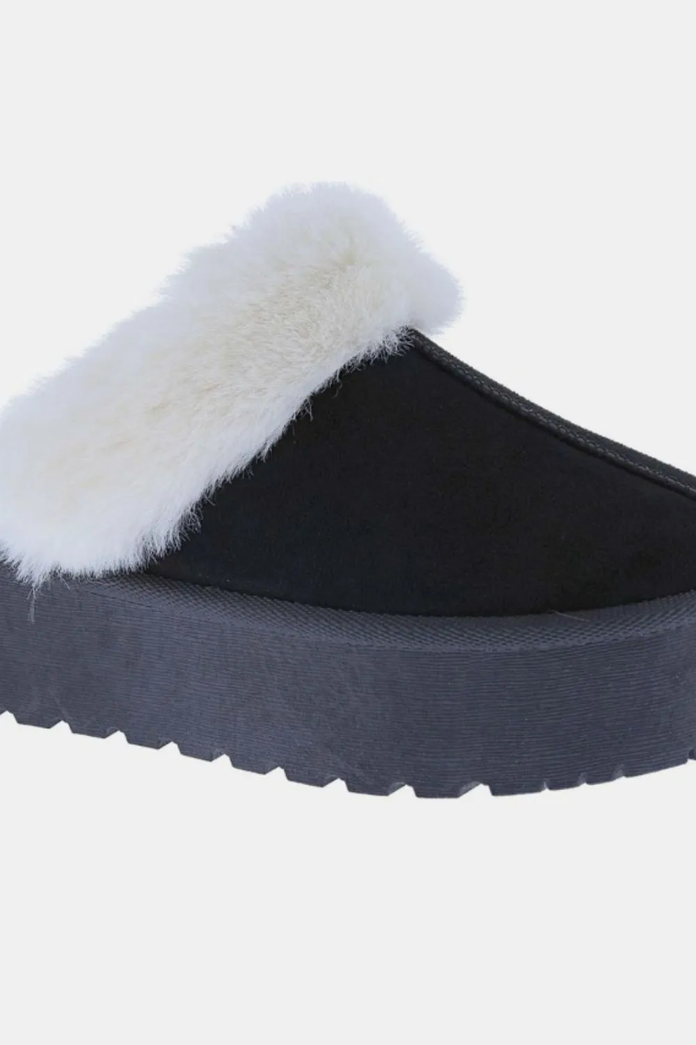 Thick Bottom Fur Trim Snow Slippers, image 2