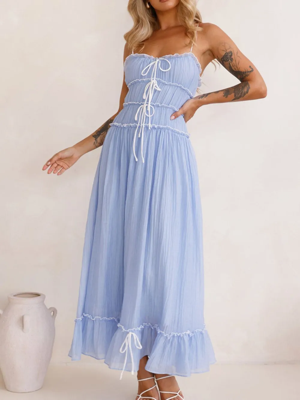 Frill Ruffled Hem Midi Cami Dress, image 7